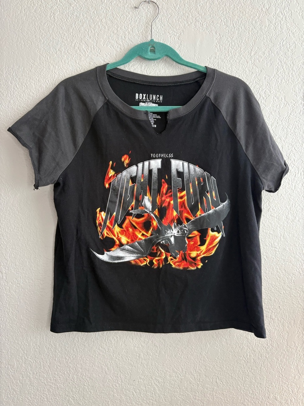 DreamWorks How to Train Your Dragon Night Fury Raglan Cropped Baby Tee Women XL